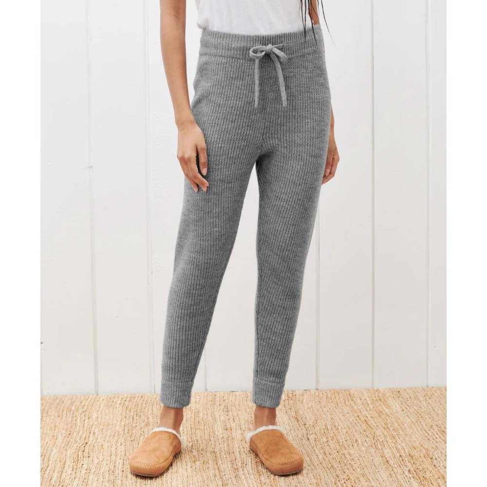 Jenni Kayne Alpaca Fisherman Sweatpants (Sz S) Ribbed Knit Joggers Heather Grey